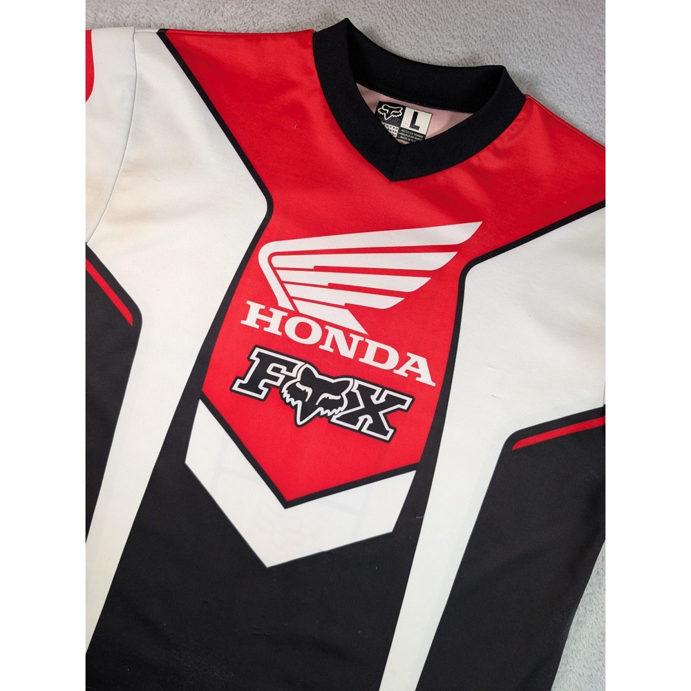 Fox Racing Honda Motocross Jersey Mens Large Red Black White Long Sleeve Vintage